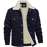 MAGNIVIT Men's Corduroy Fleece Cargo Jacket Winter Snap Button Lapel Sherpa Lined Trucker Cowboy Coat with 5 Pockets