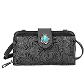 LAVAWA Women's Crossbody Handbag Small Vintage, Ladies Wallet Western Adjustable Phone Purse Clutch Turquoise Concho Embossed