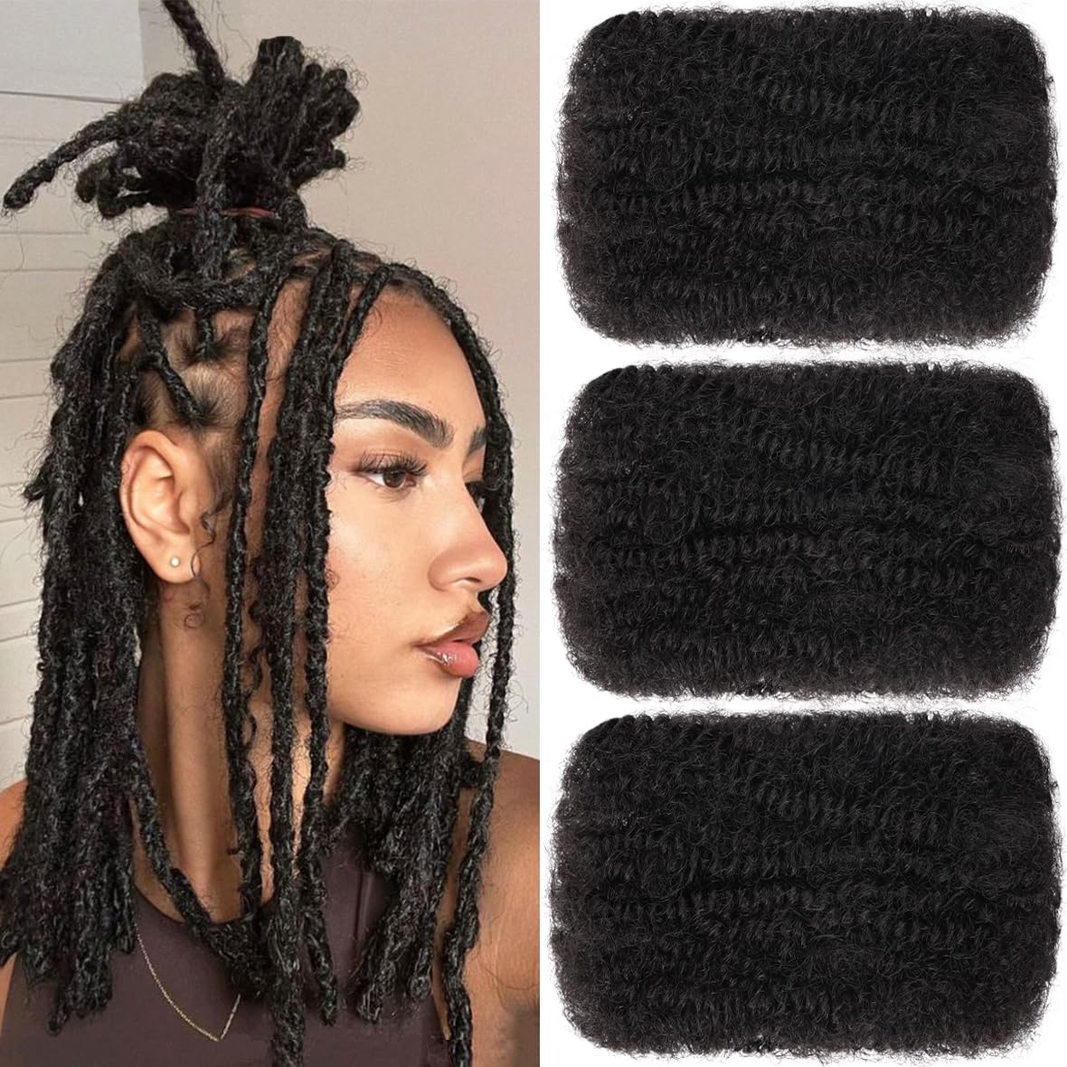 Kackanaa 14 Inch Afro Kinky Curly Human Hair Bulks for Dreadlock Extensions 1 Pack Marley Twist Braiding Hair Bulk for Mini Twist Repair Locs Springy Afro Twist Human Hair Bulk, 30g /Pack — image 1
