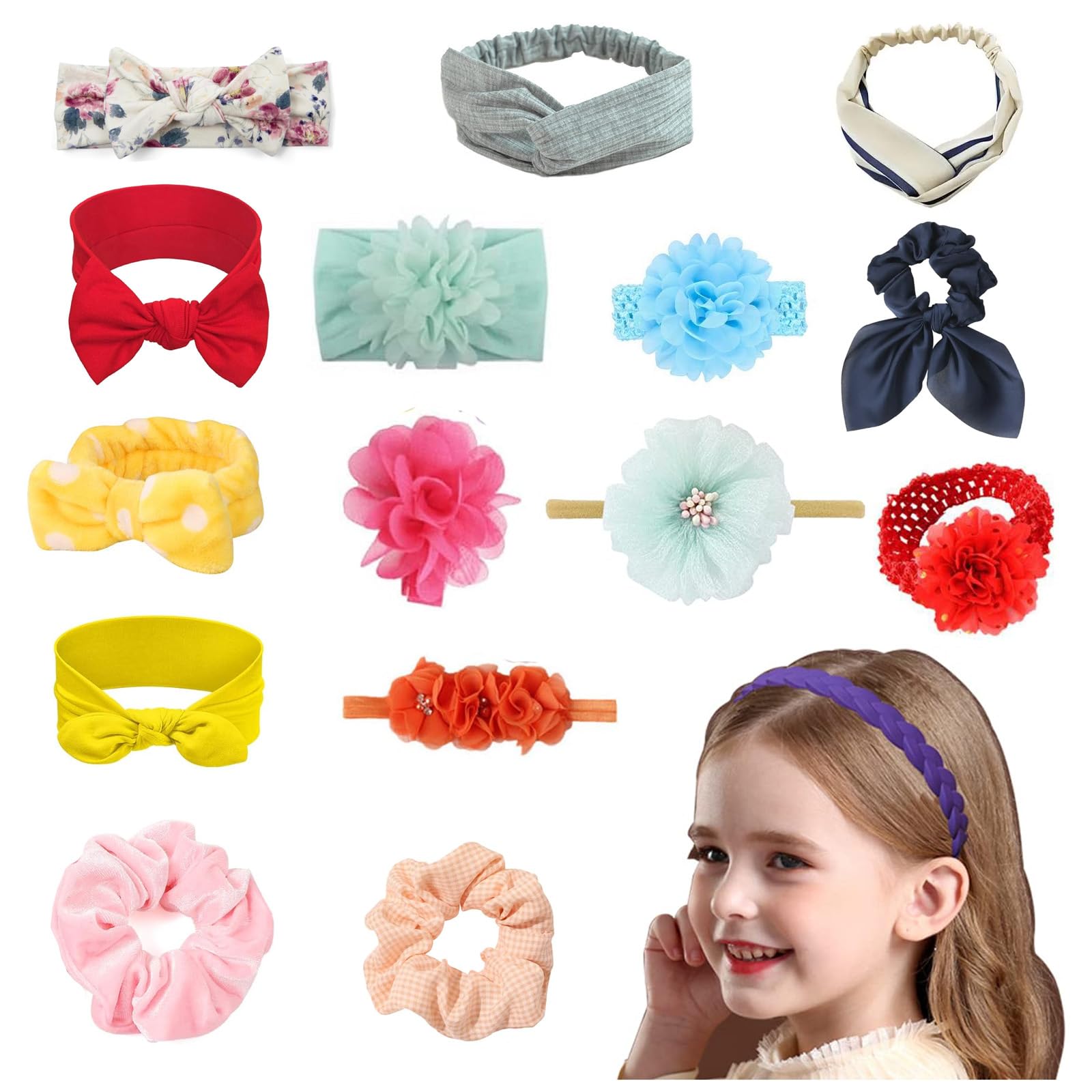 Photo 1 of 16PCS Baby Girls Nylon Headbands Stretchy Nylon Hairbands Hair Bows Elastics Hair Accessories for Newborn Infant Toddlers Kids