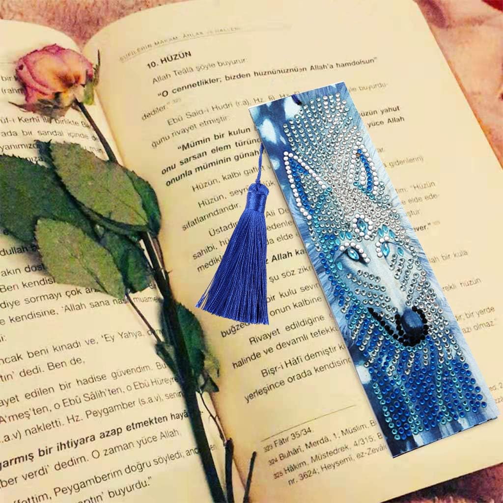 VETPW DIY Wolf Beaded Bookmark - 5D Diamond Craft Painting Kit With Special Shaped Diamond Tassel Leather Bookmark - Image 4