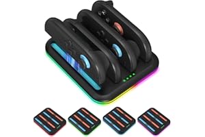 Vilante Charging Dock for Nintendo Switch 2 Joy-Con Controllers, 4 in 1 Charge Station for Nintendo Switch 2 with 5 Light Mod