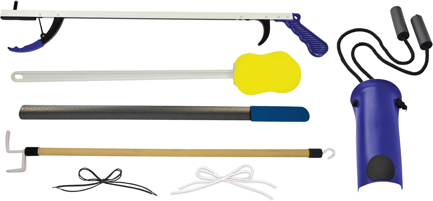 " Blue Jay An Elite Healthcare Brand Stop Your Bending Metal Shoehorn Pair with Elastic Shoelaces | Long Handle Sponge | Hip Replacement Kit | Mobility Aid Lightweight Reacher": Health & Personal Care