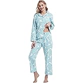CHUNG Women Flannel Pajamas Set Brushed Cotton Button Tops Pants S-XL Sleepwear Loungewear Cozy Warm Winter