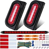 Partswcgg 6" Inch Oval Led Trailer Tail Backup Light Kit w/Mounting Bracket | 6" Inch Oval Led Stop Turn Brake Tail Reverse Light w/13.8" Led Trailer Tail Light Bar/Mini Markers/5-Pin 25ft Wiring Harness