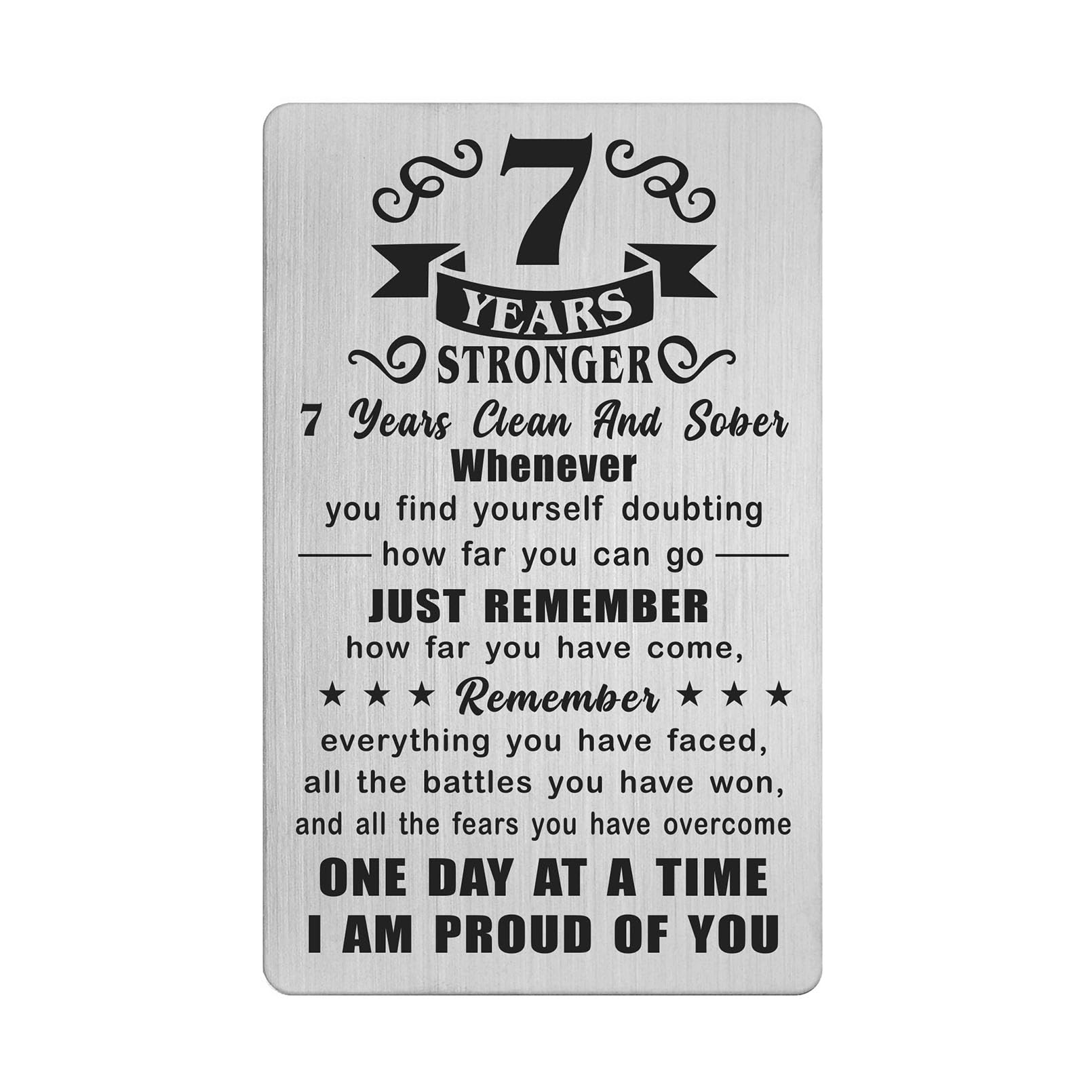 Richesele 7 Seven Years AA Sobriety Gifts for Women Men - 7 Year Stronger and Sober Card - 7 Yrs Addiction Recovery Engraved Wallet Cards Token