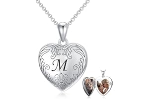 SOULMEET 10K 14K 18K Solid White Gold/Plated Gold Locket Cameo Initial Heart Locket Necklace That Holds Pictures Personalized