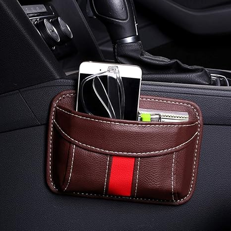 Amazon Co Jp 車のサイドポケット主催者は 自動車シートは 電話メガネペンコインキー用など車のドア コンソール シート 接着剤収納袋コンテナで使用されるpuレザーペン携帯電話ホルダートレイポーチポケット ブラウン ホーム キッチン