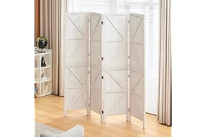 oneinmil Room Divider,4 Panel Tall Folding Privacy Screens，Wood Freestanding Partition Wall Dividers, Rustic Barnwood for Room Separation, Temporary Wall,White