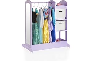 Guidecraft See and Store Dress-up Center – Lavender: Pretend Play Storage Closet with Mirror & Shelves, Armoire for Kids with Bottom Tray - Costume Storage Dresser