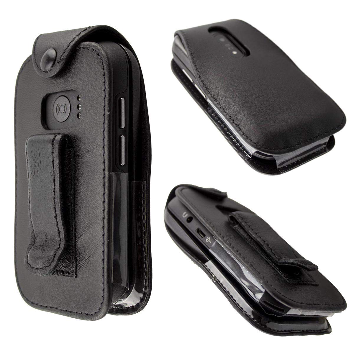 caseroxx Leather-Case with belt clip compatible with Doro 6040 made from genuine leather, Pouch with belt clip and viewing window in black