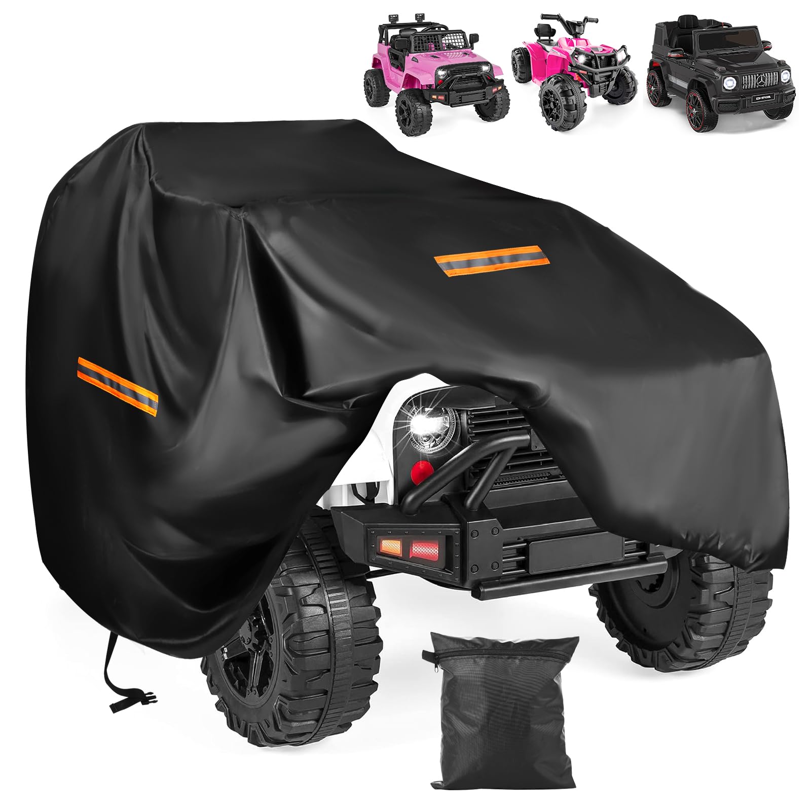 Large Car Toy Cover,Heavy Duty 420D Oxford Fabric Kids Ride-On Toy Car Cover,Universal Covers for Kids Electric Vehicle,Waterproof,Anti-UV,with Waterproof Strip,3 Reflective Strips,Windproof Buckles
