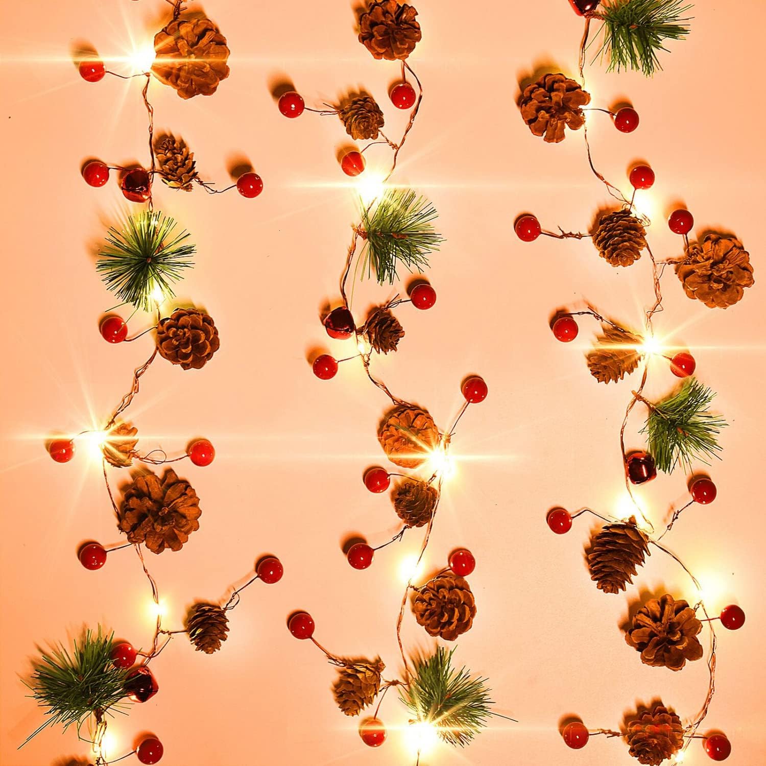 Wreaths, Garlands & Swags - Rocinha 2 Pack Christmas Garland with Lights Battery Operated 7.2Ft 20 LED Red Berry Pine Garland with Lights Prelit Garland Christmas Lighted Garland for Mantle Fireplace Indoor Outdoor Xmas Decor