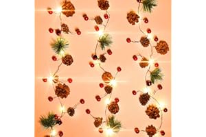 Rocinha 2 Pack Christmas Garland with Lights Battery Operated 7.2Ft 20 LED Red Berry Pine Garland with Lights Prelit Garland Christmas Lighted Garland for Mantle Fireplace Indoor Outdoor Xmas Decor