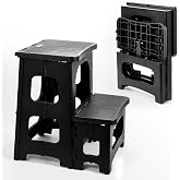 Ligebul 2 Step Stool Foldable for Adults, Plastic Folding Step Stool, Black | 17 Inch Step Ladder, Two Step Stools Collapsible Step Stools for Kitchen, Home, Bathroom, RV, Pool