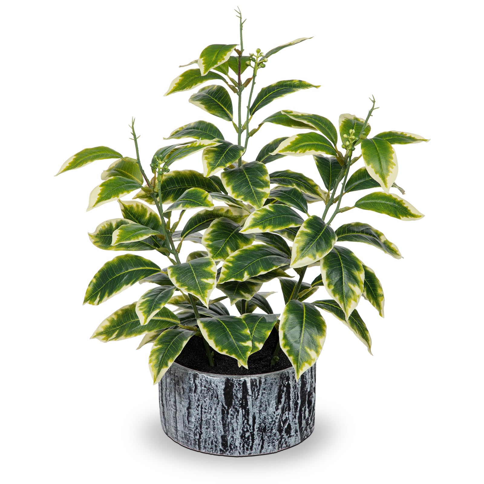 Arborus 14.5" Tall Fake Plants in Pots Artificial White-edged Leaf Plants Indoor Faux Green Plant with Black and White Striped Pots Artificial Greenery for Home Bathroom Bedroom Kitchen Decor