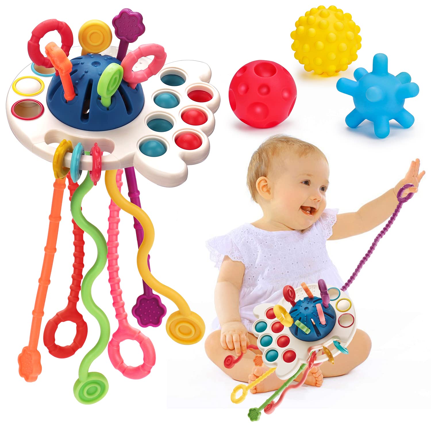 Photo 1 of Baby Sensory Montessori Toys for 6-12-18 Months Sensory Balls Pull String Toys for Babies 0-6 Months Teething Developmental Travel Toy for 1 Year Old Boy Girl Birthday Gift 6-9-12 Month Old Infant Toy