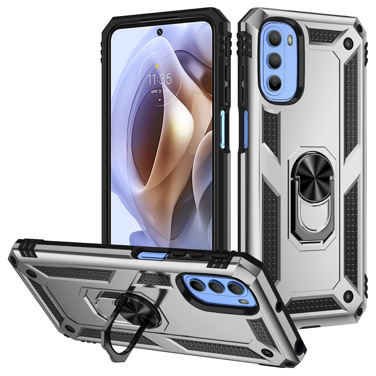 SHIEID Rugged Armor Case for Motorola Moto G31/G41 Shockproof and Bumper Back Cases with Kickstand Function Protective Phone Cover for Motorola Moto G31/G41-Silver