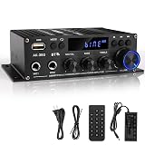 Romicta Stereo Audio Amplifier, 2.0 CH Mini HiFi Stereo AMP Bluetooth 5.0 Amp Receiver with 400W+400W, FM, AUX, USB, Microphone Input, 12V 5A Power Supply, Power Amplifier for Car Home Bar Party