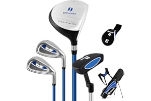 Tangkula Junior Golf Club Set for Children Right Hand, Includes #3 Fairway Wood & #7/#9 Irons, Putter, Head Cover & Rain Hood, Golf Stand Bag, Perfect for Children, Kids