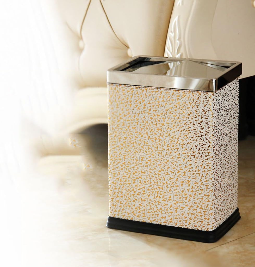 Trash Can Ali@ Bathroom Toilet Trash Canned Household European Style Square Stainless Steel Clamshell (Color : #4)