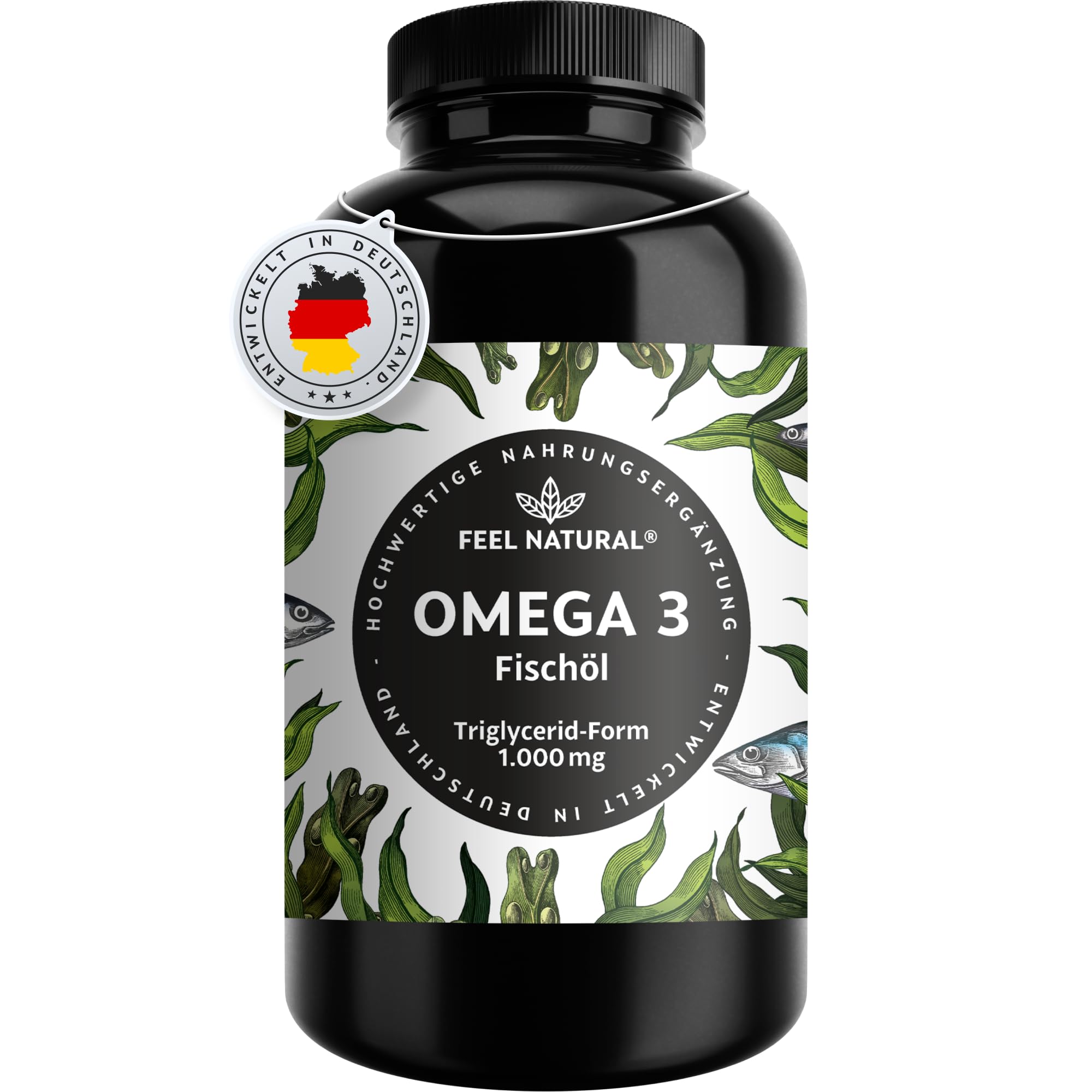 Omega 3 Kapseln hochdosiert - Jahresvorrat 365 Stück - Nur 1 Kapsel täglich - Essentielle Omega 3 Fettsäuren EPA & DHA - Fischöl Kapseln ohne unnötige Zusätze - in Deutschland entwickelt