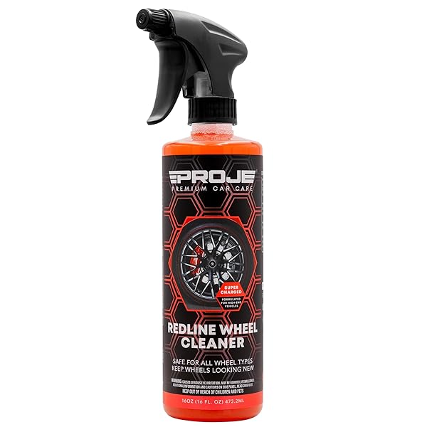 PROJE’ REDLINE WHEEL CLEANER – ALL IN ONE WHEEL & TIRE CLEANER – TOUGH ON BRAKE DUST & DIRT – REMOVES BROWNING – NON ACIDIC SAFE ON ALL RIM TYPES – 16 FL OZ