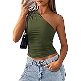 PRETTYGARDEN Womens Sleeveless One Shoulder Tank Top Ruched Slim Fit Shirts Basic Crop Y2k Tops 2026 Spring Fashion Clothing