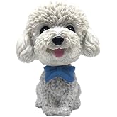 IBWell Mini Bobbing-Head Dog for Car Dash Board Decor,Dashboard Doggy Puppy Teddy Toy with Adhesive Tab（Poodle） (White)