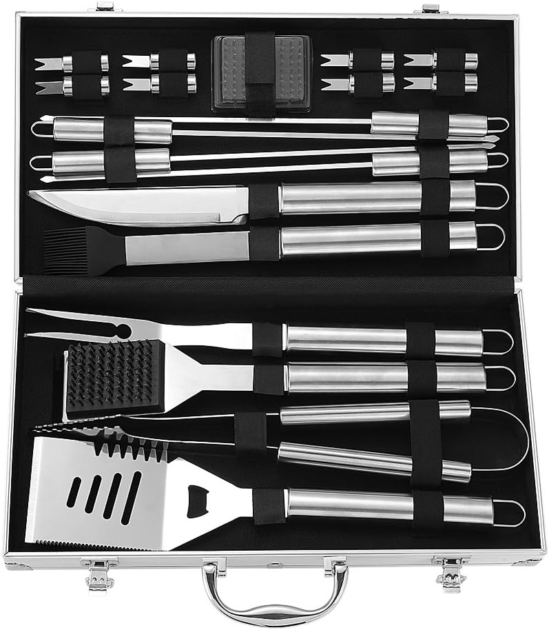 GEYUEYA Home BBQ Tools Set, 19-Piece Grill Tools set, Heavy Duty Stainless Steel Barbecue Grilling Utensils, Premium Grilling Accessories for Barbecue - Spatula, Tongs, Fork, and Basting Brush