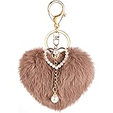 Fuerxy Heart Plush Keychain, Faux Fur Pom Pom Bag Charms, Cute Accessories for Backpacks Purse Car Key