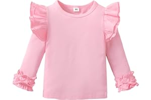 SANPERSONLIN Toddler Baby Girl Solid Color T-Shirt Kids Blouse Plain Ruffle Sleeve Top Cotton Casual Clothes