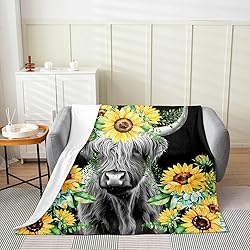 All Season Highland Cow Bed Blanket Kids,Sunflower