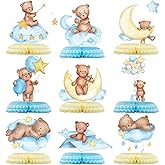 Tarklanda 9 Pcs Bear Baby Shower Honeycomb Centerpieces for Boys Party Decor,Little Teedy Bear Decor for Kids Birthday Blue