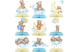 Tarklanda 9 Pcs Bear Baby Shower Honeycomb Centerpieces for Boys Party Decorate,Little Bear Balloons Cutouts Table Topper Honeycomb 3D Table Decoration for Kids Baby Shower Birthday Party Supplies