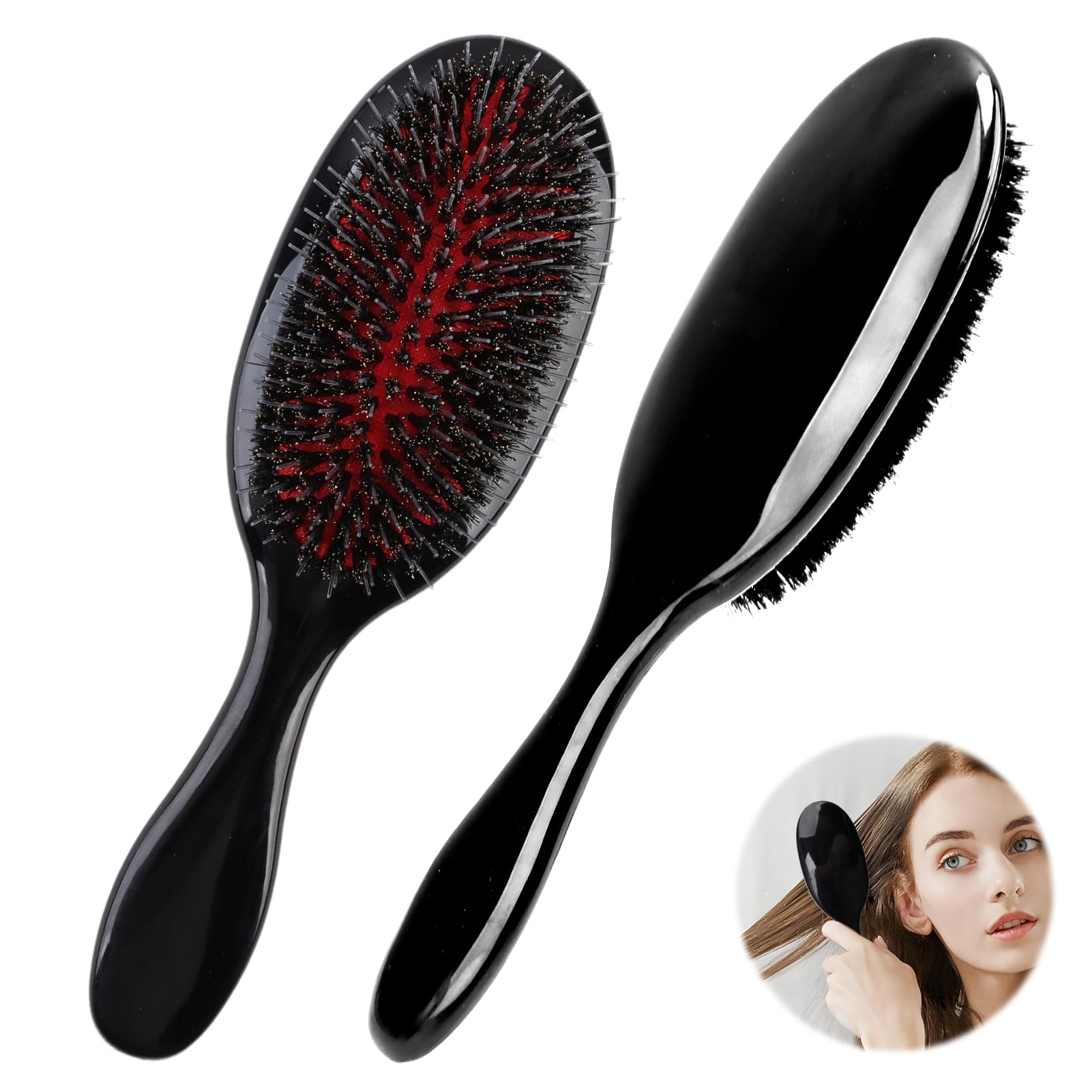 Soft Boar Bristle Hair Brush for Women Paddle Hair Extension brush for Wet Dry hair Dual bristles Anti-Static Detangle hair brush for Curly Thick Long Hair, Frizz-Free, and Breakage-Reducing Design