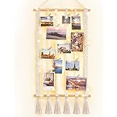 Dahey Macrame Hanging Photo Display Dorm Wall Decor Boho Picture Frames Collage for Picture String with Clips Photo Hanger with Lights Artwork for Teen Girl College Living Room Bedroom Christmas Gift
