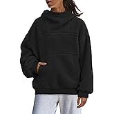 Yanekop Womens Sherpa Pullover Hoodies Fuzzy Fleece Jacket Oversized Mock Neck Sweater Warm Winter Coat with Pockets