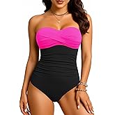 Yonique Womens Strapless One Piece Swimsuit Tummy Control Bandeau Bathing Suits Slimming Twist Front Swimwear