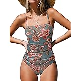 CUPSHE Women Swimsuit One Piece Bathing Suit Square Neck Cutout Back Tummy Control with Adjustable Spaghetti Straps