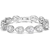 EVER FAITH Gorgeous Cubic Zirconia Wedding Tennis Bracelet Birthstone Teardrop Bracelet for Women Prom Bridal Jewelry