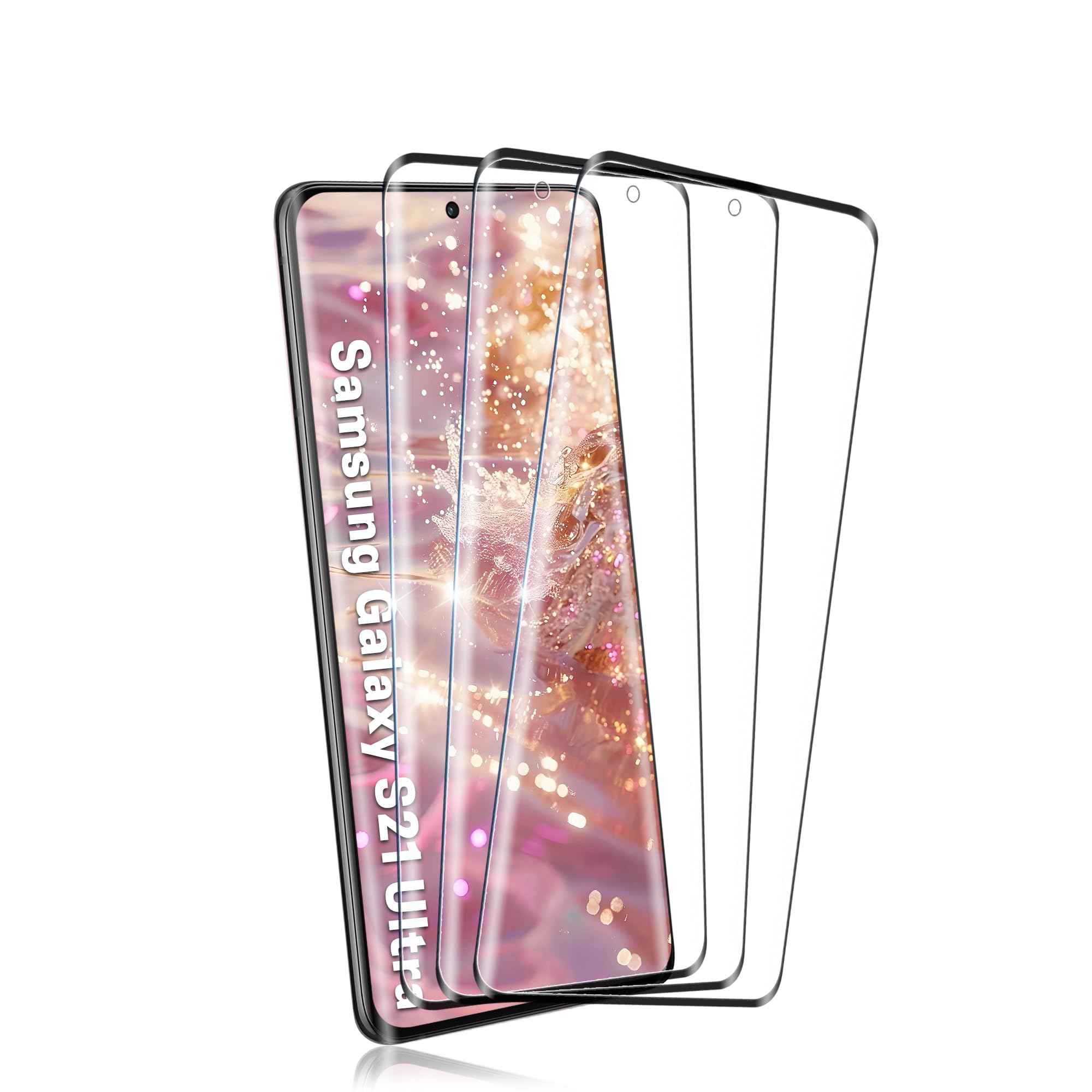 Photo 1 of [3 Pcs] Tempered Glass For Samsung Galaxy S21 Ultra Screen Protector, Double Shatterproof HD Tempered Glass Film, Fingerprint Compatible with S21 Ultra 5G Screen Protector