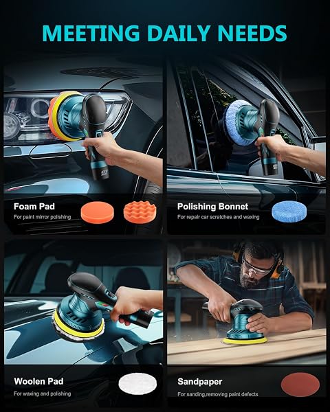 CORDLESS CAR BUFFER POLISHER KIT – 6 INCH DUAL ACTION RANDOM POLISHING WAX MACHINE FOR CAR DETAILING,2PCS 2000MAH BATTERIES,6 VARIABLE SPEED 2500-5000RPM,ORBITAL POLISHER FOR CAR BOAT POLISHING WAXING