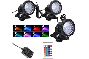 SHOYO Color Changing Spotlights for Pond, Underwater LED Lights for Fountain, IP68 Waterproof RGB Colored Memory Dimmable Submersible Spot Lights for Outdoor Garden Pond Fountain Waterfall, 3 in Set