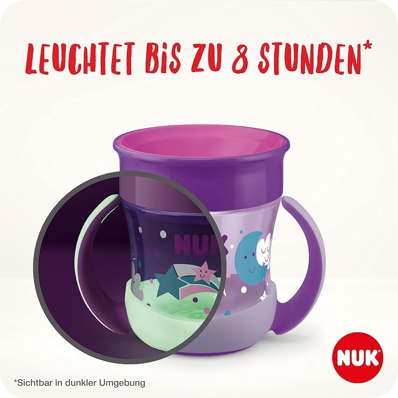 Mini Magic Cup Night Trinklernbecher | 6+ Monate | 160 ml | 360°-Auslaufschutz-Rand zum Trinken von jeder Seite | Leuchtet im Dunkeln | Griffe für einfaches Halten | Löwe (blau) | 2 Stück