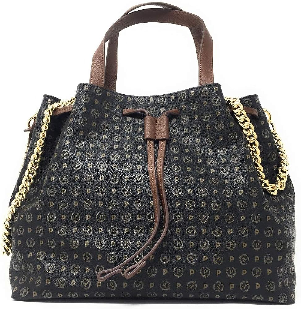 Borse a spalla Pollini BORSA TAPIRO PVC NERO VIT.MARRONE TE8424PP05Q1100D  28X43X17 Scarpe e borse ntntech.com.vn