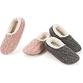cosyone1997 2-Pair Cozy Slippers for Women Indoor Soft Sole with Warm Fuzzy Lining and Non-Slip Grips, House Slipper Socks