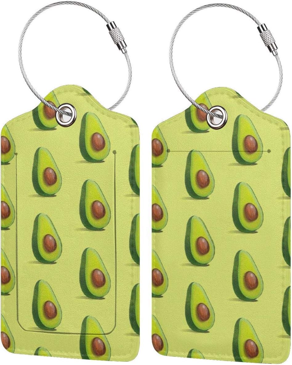 Avocado Luggage Tags For Suitcases, Flexible Leather Travel ID Identification Labels Set For Bags & Baggage
