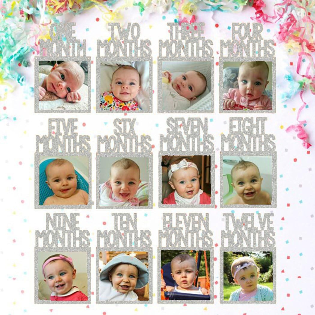 Jefferson 1st Birthday Newborn to 12 Months Photo Banner Silver First Birthday Garland Birthday Decorations (Silver)