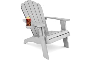 YEFU Oversized Plastic Adirondack Chair with Cup-Holder (Large Dual-Purpose), Weather Resistant, Poly Lumber Outdoor Chairs Duty Rating Widely Used in Patio, Lawn, Outside, Deck, Garden Chairs-Grey